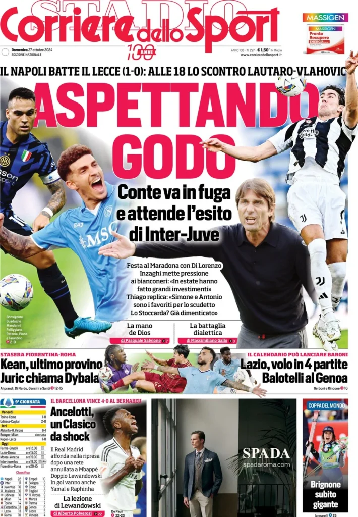 Le prime pagine sportive nazionali – 27 ottobre 31 corriere dello sport 055714440