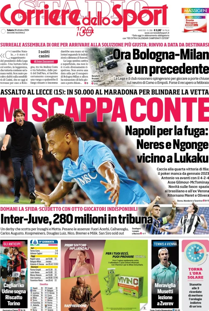 Le prime pagine sportive nazionali – 26 ottobre 33 corriere dello sport 060519138