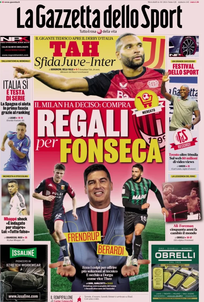 Le prime pagine sportive nazionali – 16 ottobre 32 la gazzetta dello sport 064728782