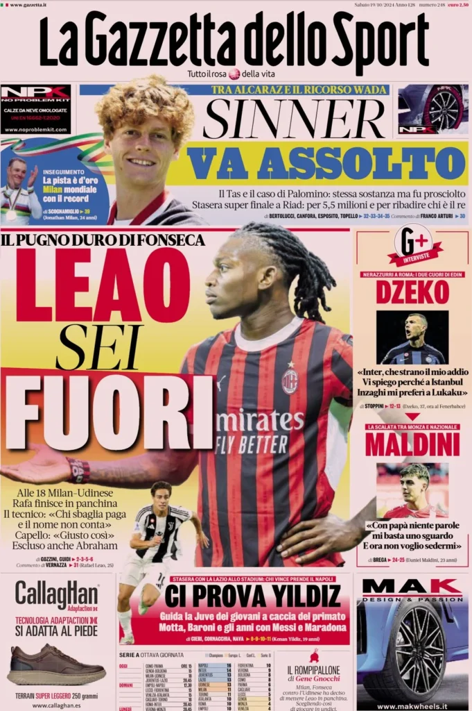 Le prime pagine sportive nazionali – 19 ottobre 32 la gazzetta dello sport 064730931