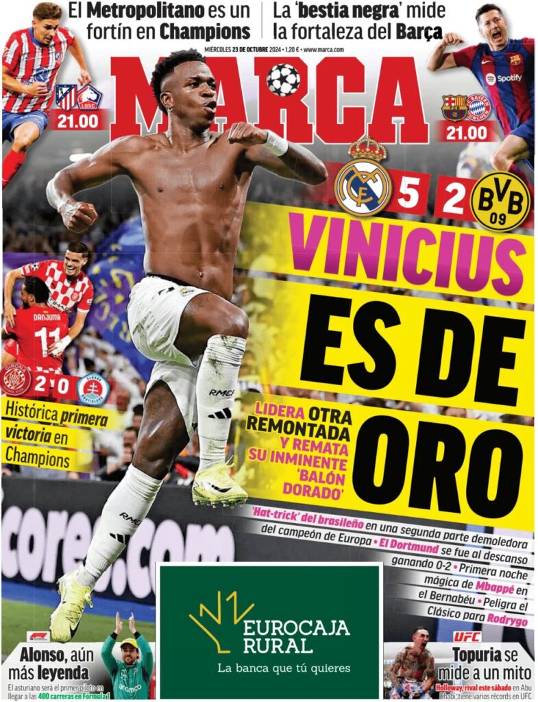 Real Madrid, Ancelotti si gode un Vinicius da Pallone d'Oro: «Raro vedere un giocare fare quello che ha fatto lui» 32 marca 035810076