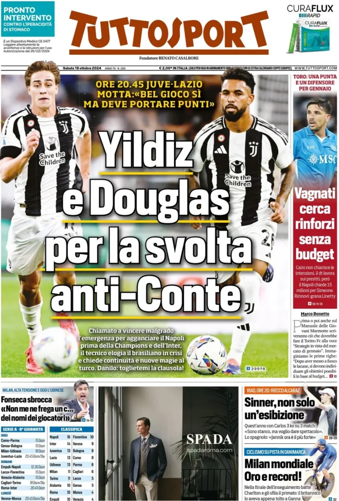 Le prime pagine sportive nazionali – 19 ottobre 34 tuttosport 021205902