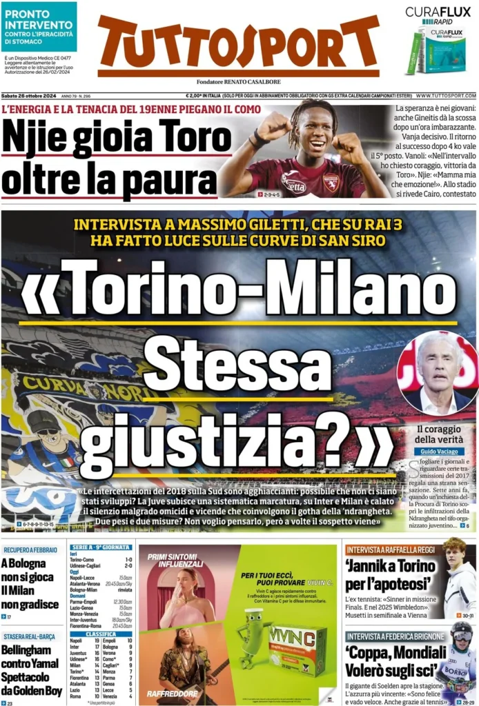 Le prime pagine sportive nazionali – 26 ottobre 34 tuttosport 021208980