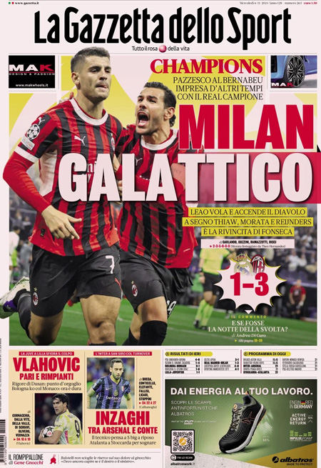 Le prime pagine sportive nazionali – 6 novembre 32 1730871571 58 la gazzetta dello sport