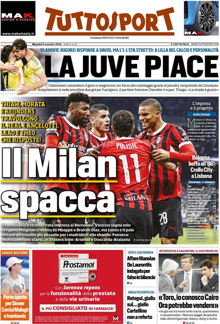 Le prime pagine sportive nazionali – 6 novembre 33 1730871574 60 tuttosport