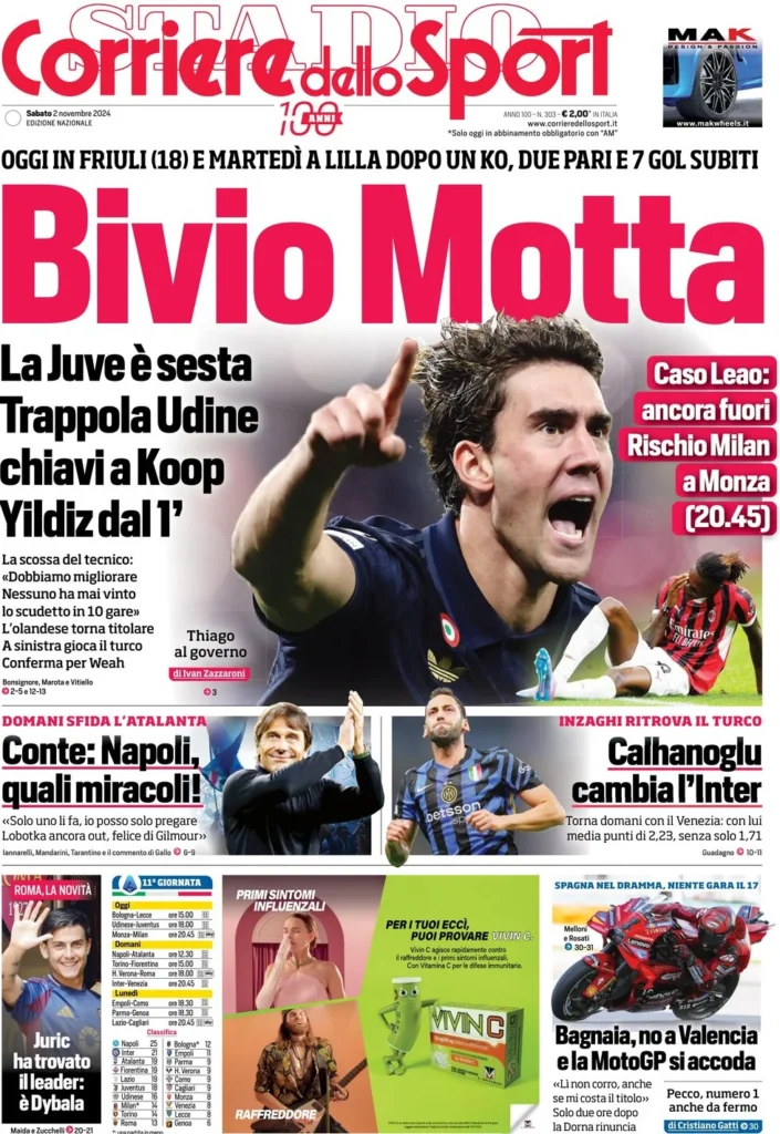 Le prime pagine sportive nazionali – 2 novembre 34 corriere dello sport 021216584