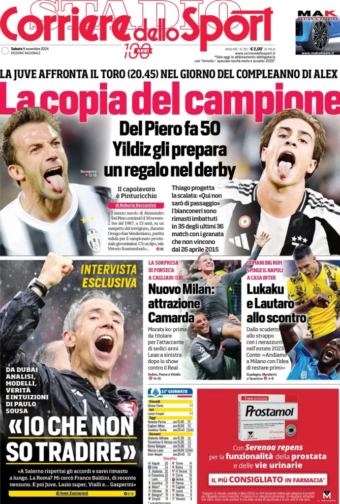 Le prime pagine sportive nazionali – 9 novembre 33 corriere dello sport 054021077