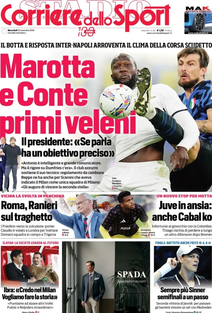 Le prime pagine sportive nazionali – 13 novembre 32 corriere dello sport 055848209