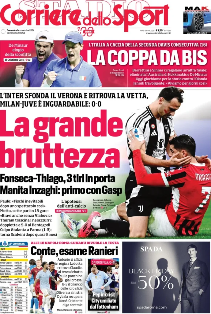 Le prime pagine sportive nazionali – 24 novembre 31 corriere dello sport 064523668