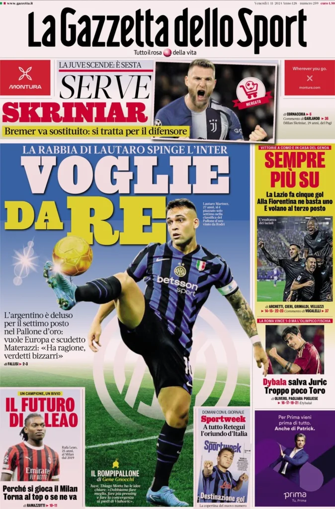 Le prime pagine sportive nazionali – 1 novembre 33 la gazzetta dello sport 054409738