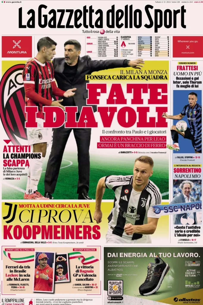 Le prime pagine sportive nazionali – 2 novembre 33 la gazzetta dello sport 054410662