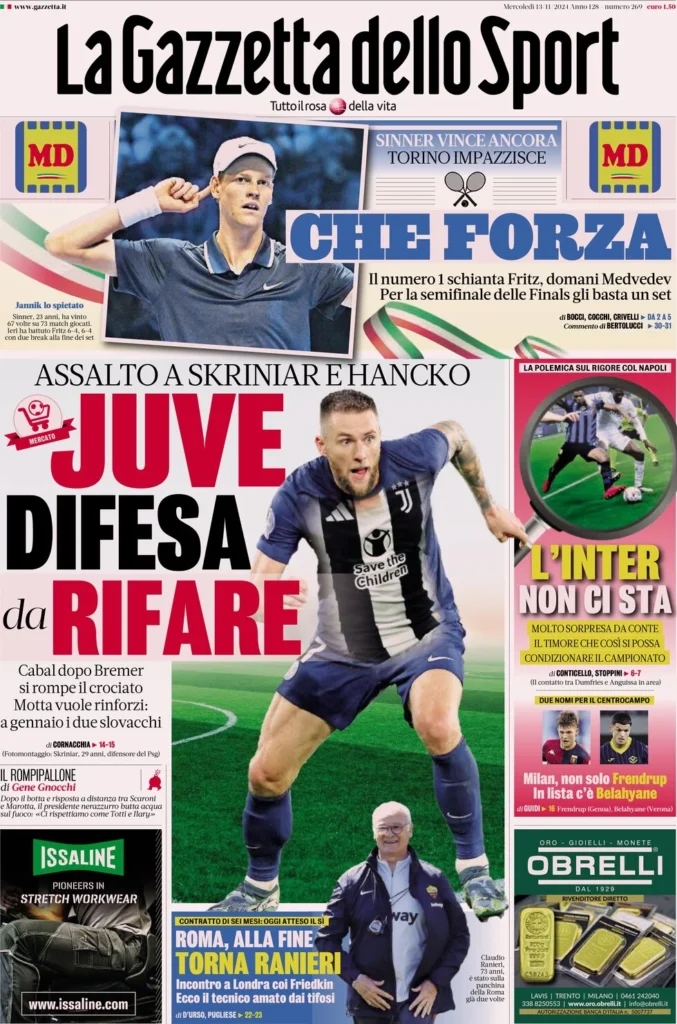 Le prime pagine sportive nazionali – 13 novembre 31 la gazzetta dello sport 055822833