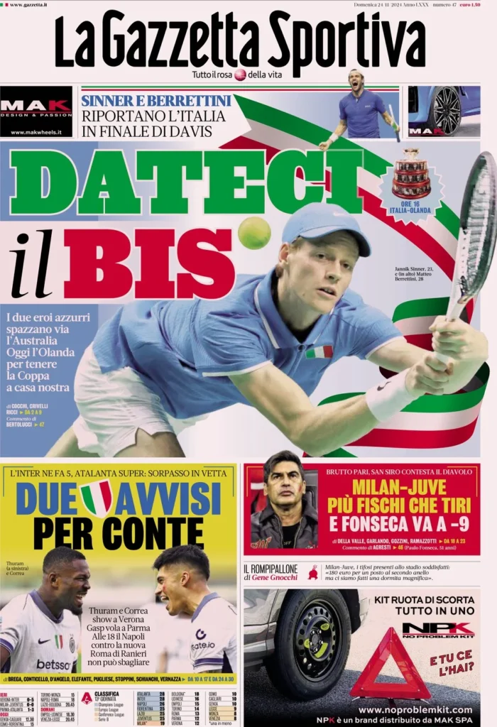 Le prime pagine sportive nazionali – 24 novembre 30 la gazzetta dello sport 064447250