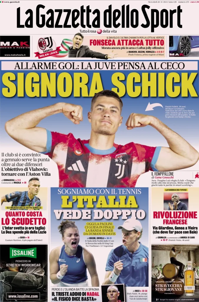 Le prime pagine sportive nazionali – 20 novembre 33 la gazzetta dello sport 071457281