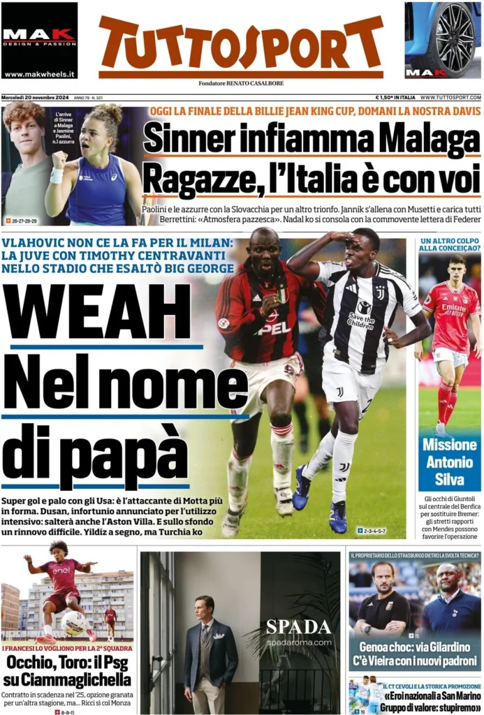 Le prime pagine sportive nazionali – 20 novembre 34 tuttosport 021207345
