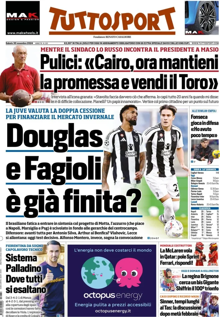 Le prime pagine sportive nazionali – 30 novembre 32 tuttosport 030019832