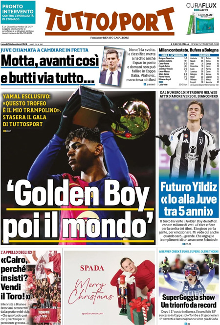 Le prime pagine sportive nazionali – 16 dicembre 34 1734328735 60 tuttosport