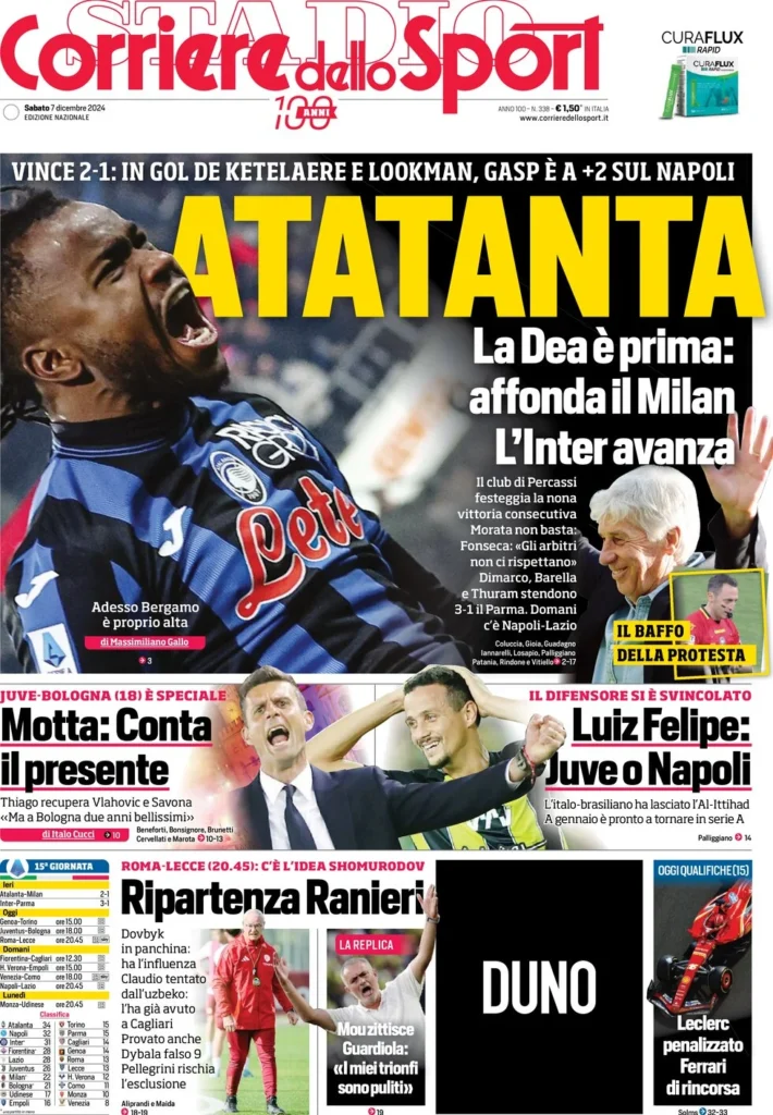 Le prime pagine sportive nazionali – 7 dicembre 33 corriere dello sport 055018722