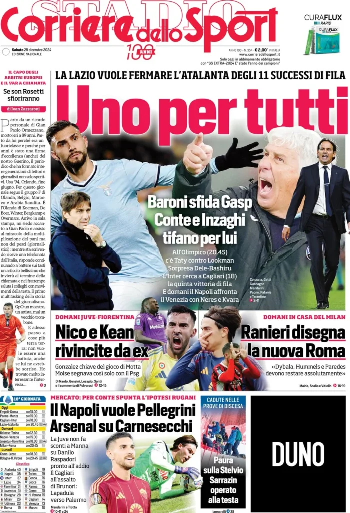 Le prime pagine sportive nazionali – 28 dicembre 33 corriere dello sport 055049556