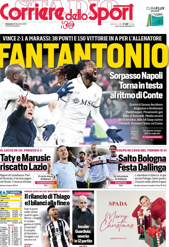 Le prime pagine sportive nazionali – 22 dicembre 34 corriere dello sport 063519517