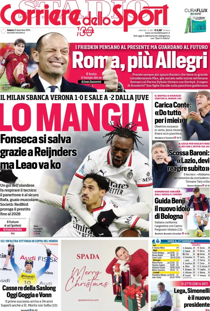 Le prime pagine sportive nazionali – 21 dicembre 34 corriere dello sport 065031316