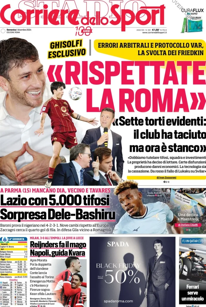 Le prime pagine sportive nazionali – 1 dicembre 33 corriere dello sport 071849396