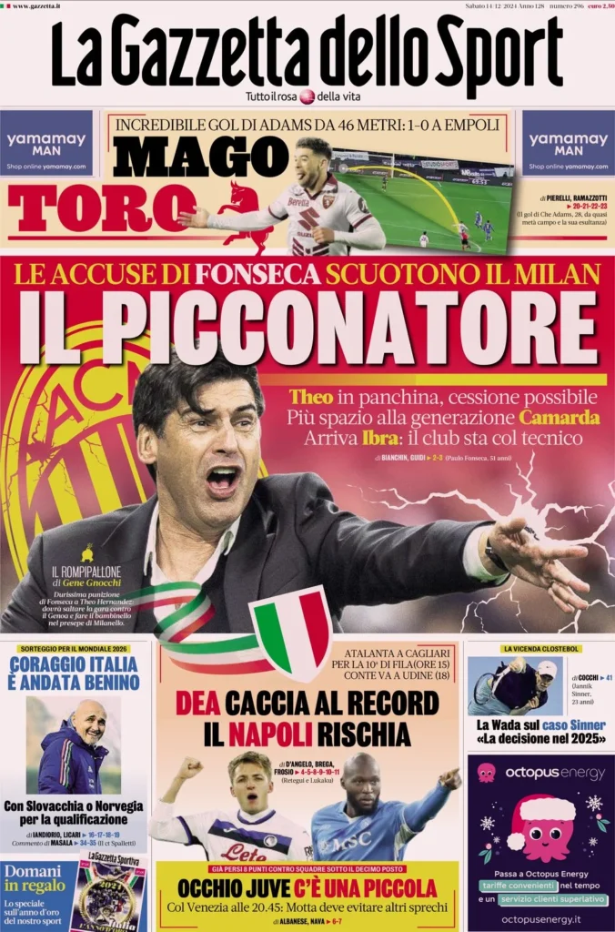 Le prime pagine sportive nazionali – 14 dicembre 34 la gazzetta dello sport 054413083