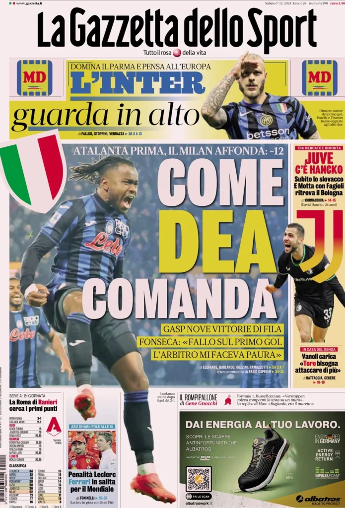 Le prime pagine sportive nazionali – 7 dicembre 34 la gazzetta dello sport 054945303