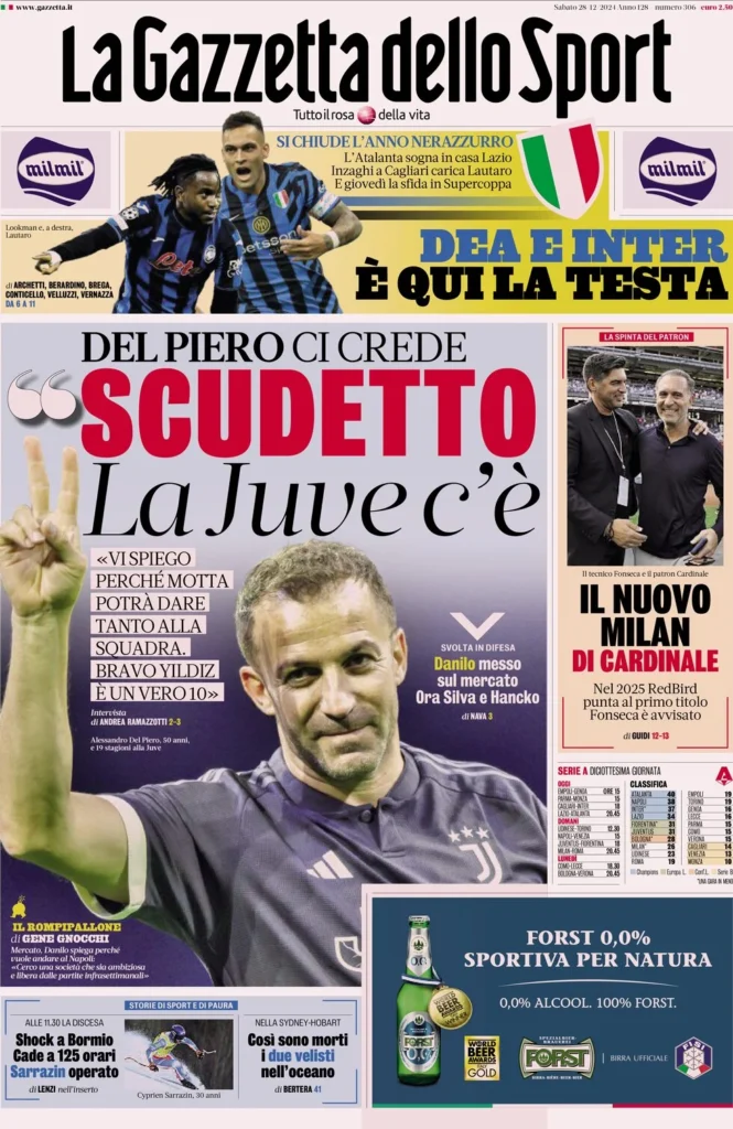 Le prime pagine sportive nazionali – 28 dicembre 32 la gazzetta dello sport 054948064