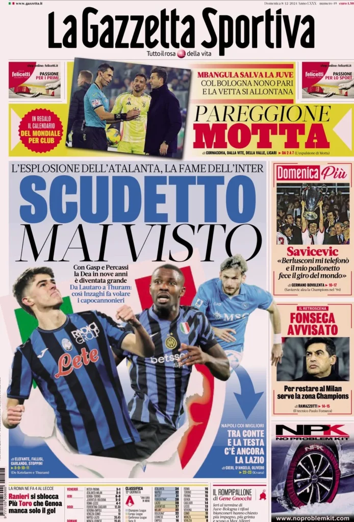 Le prime pagine sportive nazionali – 8 dicembre 32 la gazzetta dello sport 063444216