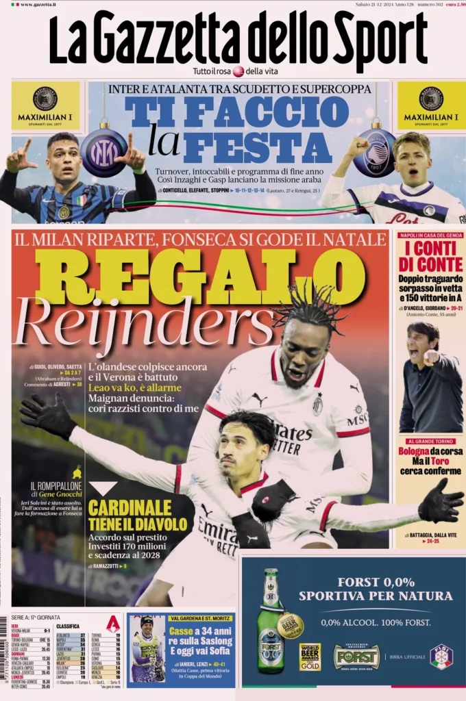 Le prime pagine sportive nazionali – 21 dicembre 32 la gazzetta dello sport 064955854