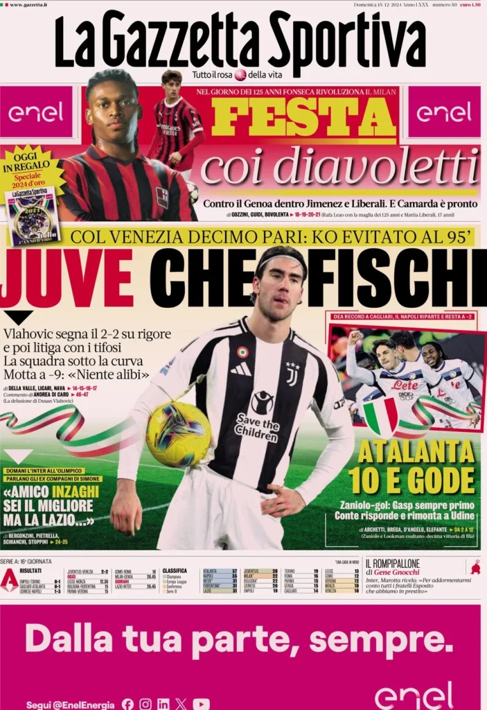 Le prime pagine sportive nazionali – 15 dicembre 32 la gazzetta dello sport 065417176
