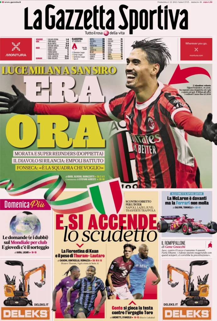 Le prime pagine sportive nazionali – 1 dicembre 32 la gazzetta dello sport 071511642