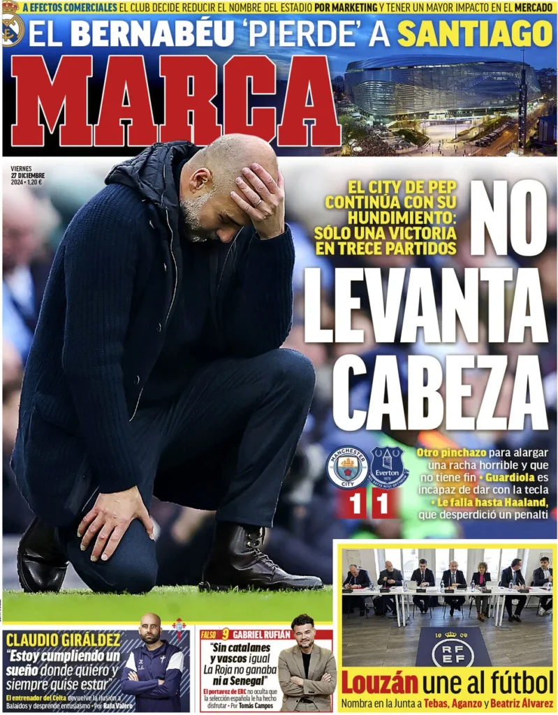 Guardiola, la crisi del Manchester City vista dalla Spagna: le clamorose copertine di "The Observer Sport" e Marca 33 marca 002135795