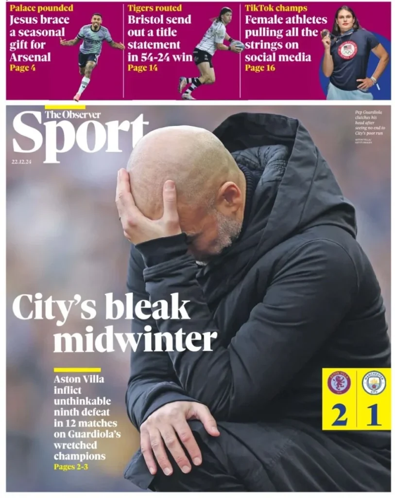 Guardiola, la crisi del Manchester City vista dalla Spagna: le clamorose copertine di "The Observer Sport" e Marca 32 the observer sport 231905822
