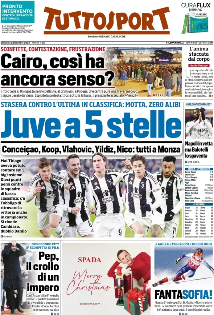 Le prime pagine sportive nazionali – 22 dicembre 33 tuttosport 021205219