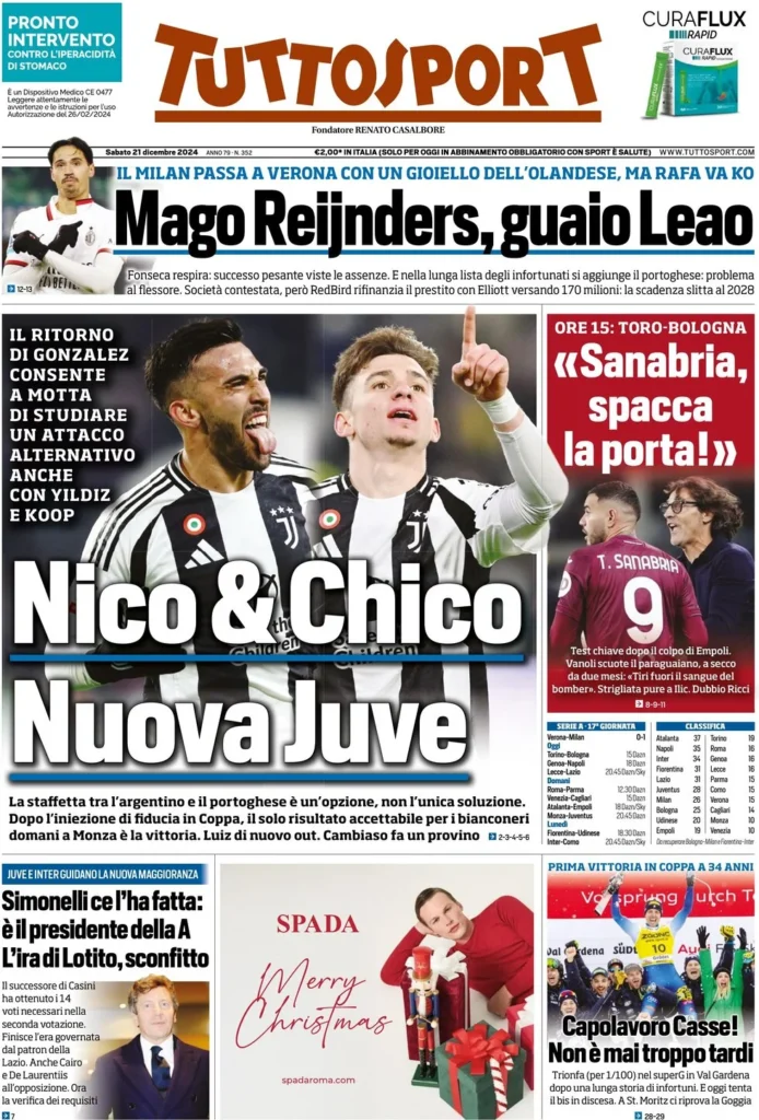 Le prime pagine sportive nazionali – 21 dicembre 33 tuttosport 021206146