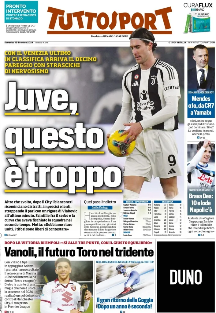 Le prime pagine sportive nazionali – 15 dicembre 34 tuttosport 030014112