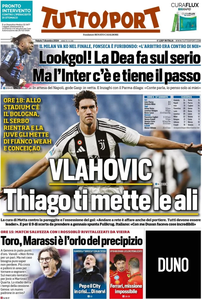 Le prime pagine sportive nazionali – 7 dicembre 32 tuttosport 030014240