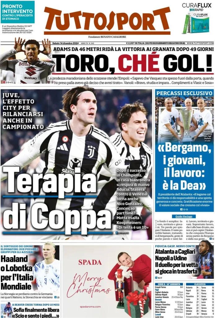 Le prime pagine sportive nazionali – 14 dicembre 32 tuttosport 030014497