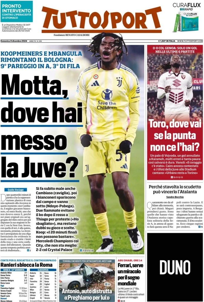 Le prime pagine sportive nazionali – 8 dicembre 34 tuttosport 030015368