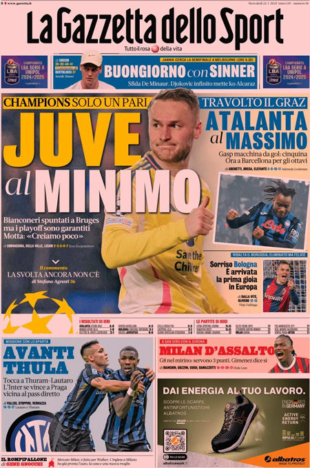 Le prime pagine sportive nazionali – 22 gennaio 32 1737525653 58 la gazzetta dello sport