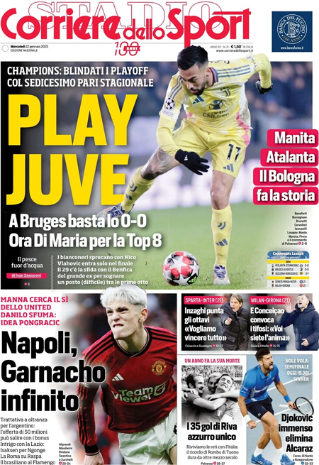 Le prime pagine sportive nazionali – 22 gennaio 33 1737525658 59 corriere dello sport