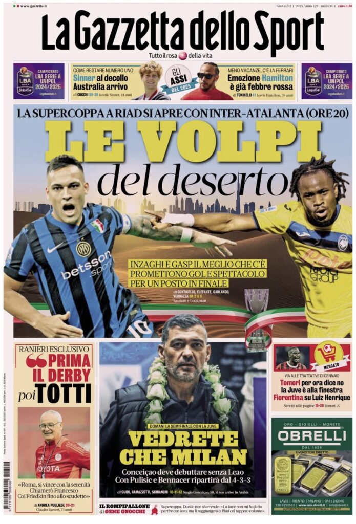 Le prime pagine sportive nazionali – 2 gennaio 32 IMG 5286