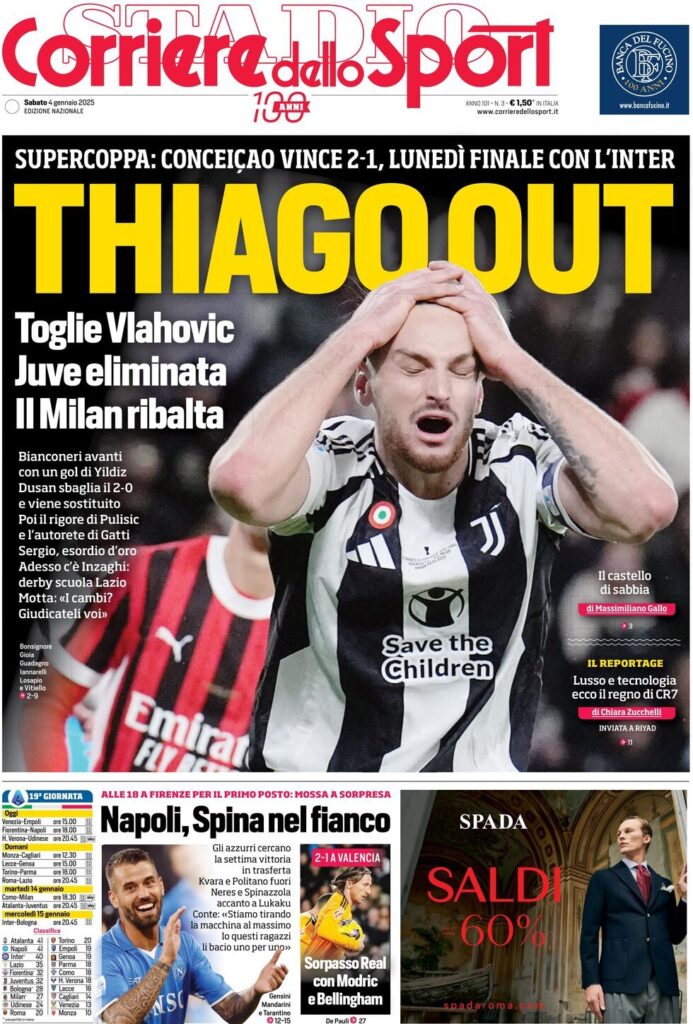 Le prime pagine sportive nazionali – 4 gennaio 33 corriere dello sport 030015750