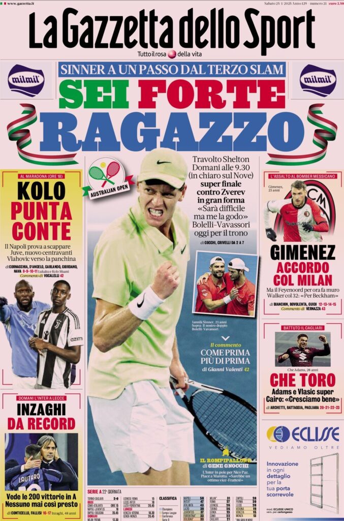 Le prime pagine sportive nazionali – 25 gennaio 32 la gazzetta dello sport 062806984