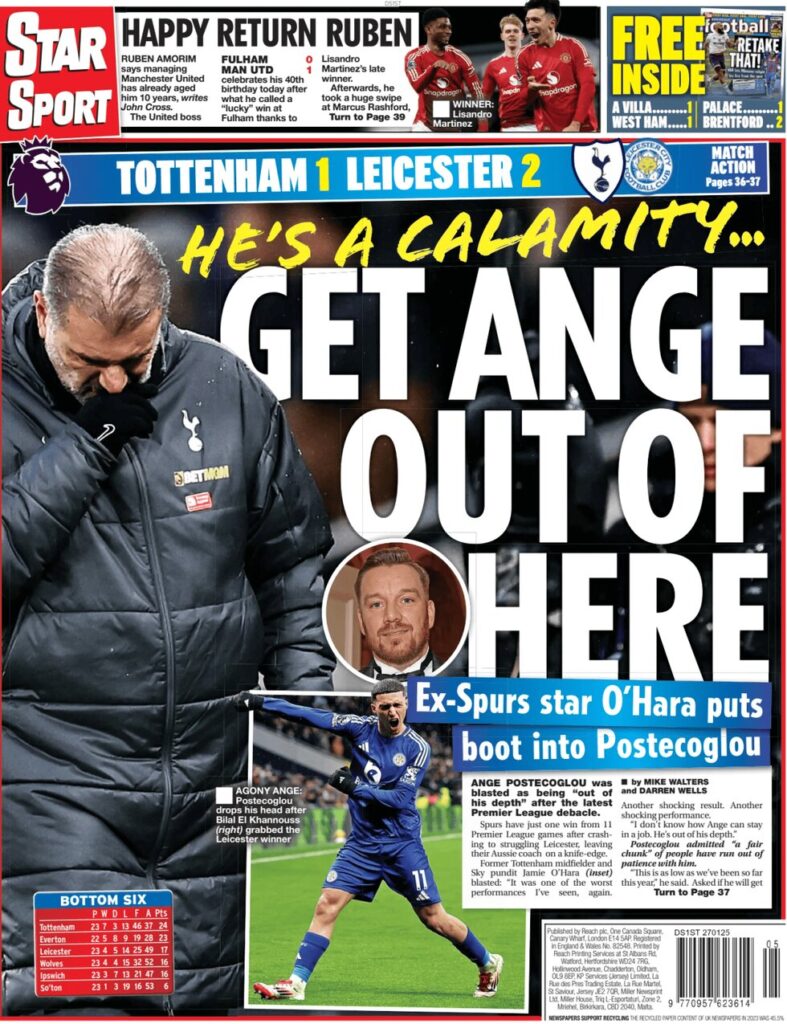 Tottenham, Postecoglou a rischio? Le prime pagine dei giornali inglesi mettono nel mirino il tecnico australiano 32 star sport 045627761
