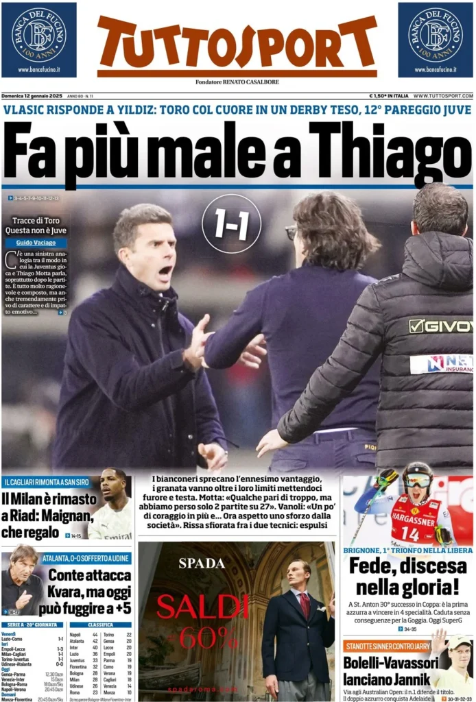 Le prime pagine sportive nazionali – 12 gennaio 34 tuttosport 020531263