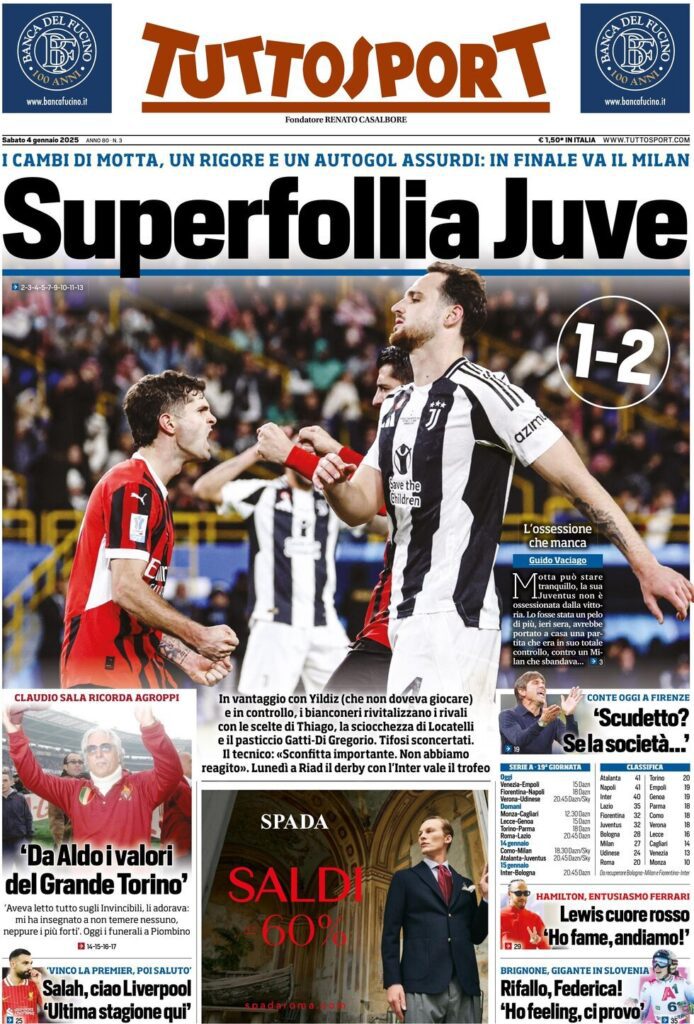 Le prime pagine sportive nazionali – 4 gennaio 32 tuttosport 021206128