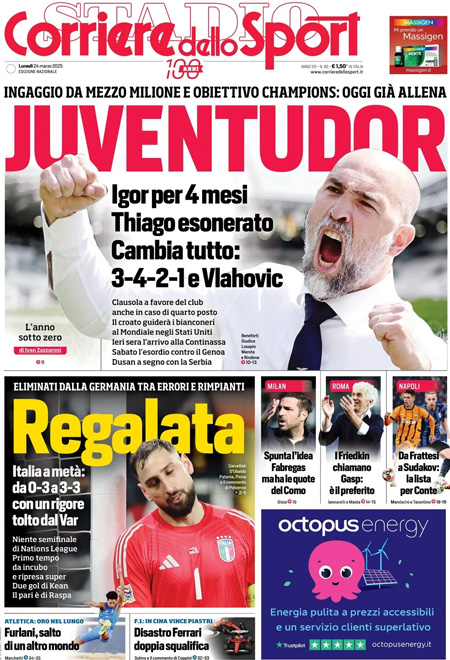 Le prime pagine sportive nazionali – 24 marzo 2 1742795748 59 corriere dello sport